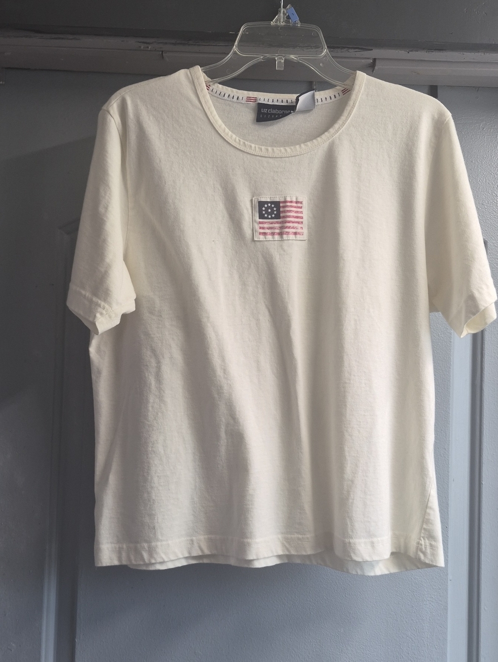 Liz Claiborne Cream Short-Sleeve Tee with Flag Patch
